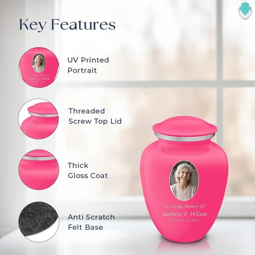 Vista 2 de Geturns Abraza pequeñas urnas de cremación personalizadas para cenizas humanas I Urna funeraria rosa brillante para hombres y mujeres con capacidad