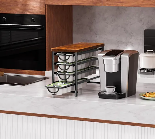 Vista 8 de HFHOME Soporte para cápsulas de café con parte superior de madera, compatible con K-Cups, cajón de almacenamiento de cápsulas de café de 4 niveles