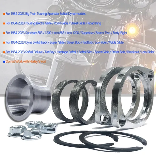 Vista 3 de Kit de juntas y conos de torque y brida cromada con tuercas y arandelas compatible con modelos Touring Dyna Softail Sportster Evolution Big Twin