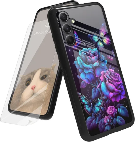 Vista 203 de Funda para Samsung Galaxy A12 5G con protector de pantalla, parte trasera de vidrio templado + TPU de silicona suave que absorbe los golpes