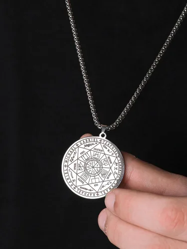 Vista 5 de HAQUIL Stainless Steel Seal of The Seven Archangels Medallion Pendant Necklace, Box Chain, Jewelry Gift for Men and Women