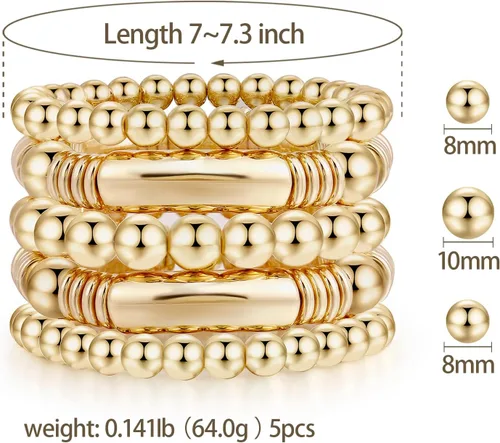 Vista 2 de Brazalete de oro para mujer, grueso, curvado, apilable, chapado en abalorios, pulseras elásticas