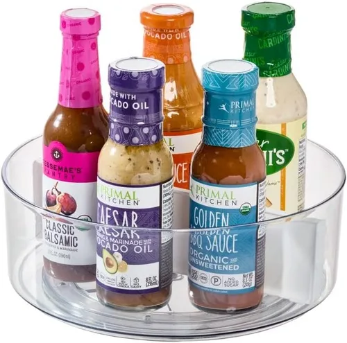 Vista 7 de Rosanna Pansino x iDesign - Tocadiscos divididos de plástico reciclado Lazy Susan con tapa, contenedor transparente/divisor de chispas de lavanda