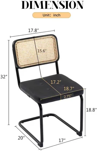 Vista 2 de KCC Juego de 2 sillas de comedor modernas de mediados de siglo, ratán de piel sintética, sillas auxiliares de comedor de cocina con patas de metal