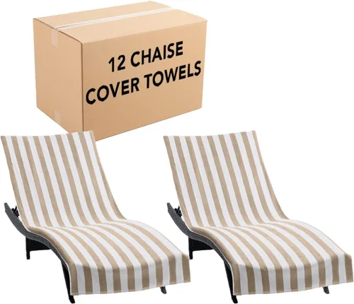 Vista 9 de Arkwright California - Funda para tumbona de playa, paquete de 2 - Toalla de algodón suave y a rayas estilo cabana con bolsillo para silla de playa