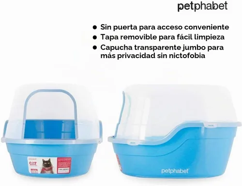 Vista 5 de Petphabet Caja de Arena para Gatos con Capucha Jumbo, Extra Grande, Azul Claro