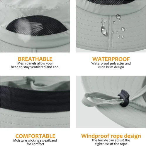 Vista 3 de Surblue Sombrero de sol para mujeres/hombres, sombrero de pesca con protección UV UPF 50+ sombrero de pescador de ala ancha Gris claro