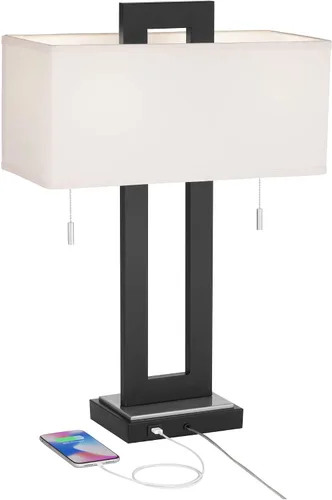 Vista 3 de 360 Lighting Neil - Juego de 2 lámparas de mesa rectangulares rústicas modernas de 26 pulgadas de alto, cadena de tracción de puerto USB, pantalla