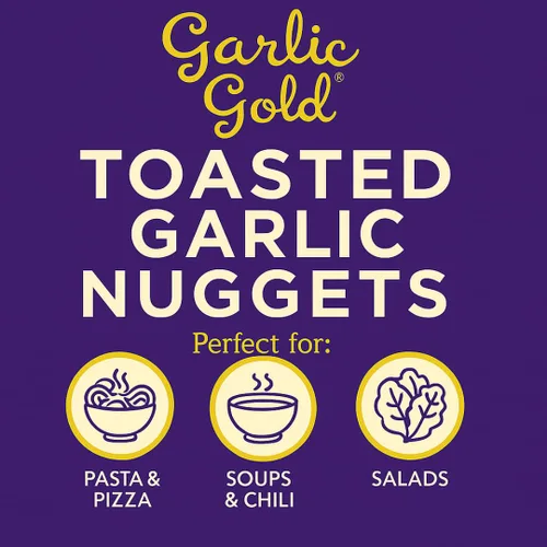 Vista 3 de Garlic Gold Nuggets tostados, condimento crujiente de ajo tostado, certificado por USDA, orgánico para ensalada, apto para dieta keto paleo