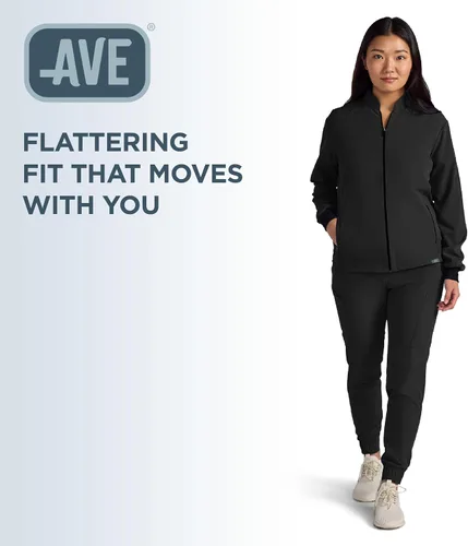 Vista 5 de ave. Women's Solano Four Pocket Athletic Scrub Jacket Negro