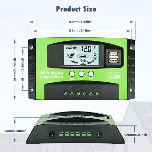 Vista 7 de Controlador de carga solar MPPT de 30 A, regulador de panel solar de seguimiento automático de 12 V/24 V con pantalla LCD, puerto USB dual, modos