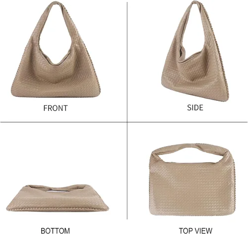Vista 2 de Bolso Hobo de cuero tejido con bolso para mujer, bolso de hombro con asa superior, bolsas de mano para mujer, bolso suave de gran capacidad