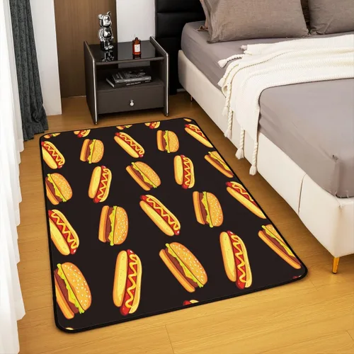 Vista 4 de jejeloiu Hamburger - Alfombra decorativa de 3 x 5 pies, diseño de caricaturas, juego de alfombrillas ultra gruesas y suaves