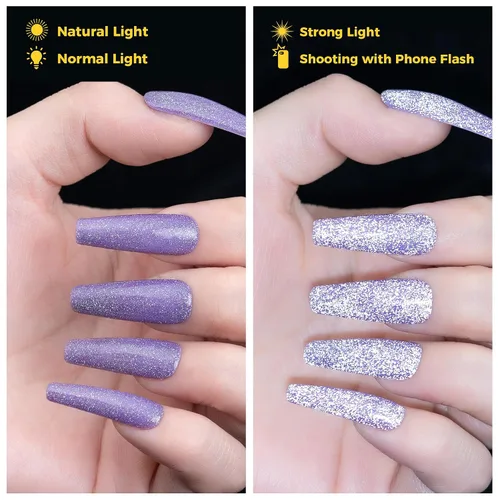 Vista 3 de BURANO Esmalte de uñas de gel reflectante, 0.2 fl oz, esmalte de gel reflectante con purpurina de diamante, esmalte de gel de color brillante