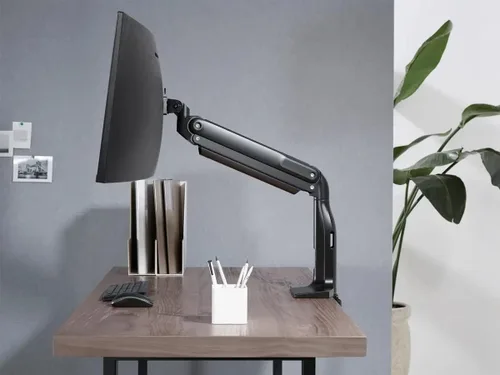 Vista 5 de Monoprice Workstream Collection - Soporte de escritorio ajustable con resorte de gas de movimiento completo para pantalla de 32 a 49 pulgadas