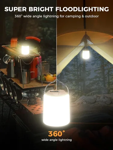 Vista 2 de Smiling Shark Linterna LED para campamento, mini lámpara de campamento, luz cálida, recargable y portátil, regulable, impermeable, lámpara de tienda