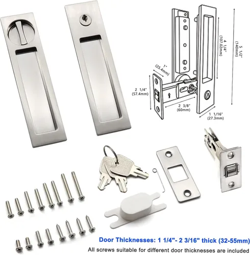 Vista 2 de Dontay Manija de puerta de bolsillo, moderna función de entrada rectangular con llave, pestillo de tracción (dormitorio/baño), herrajes para puerta