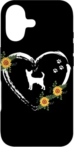 Vista 32 de Chihuahua With Paw Prints And Sunflower Heart On Black Case for iPhone 16