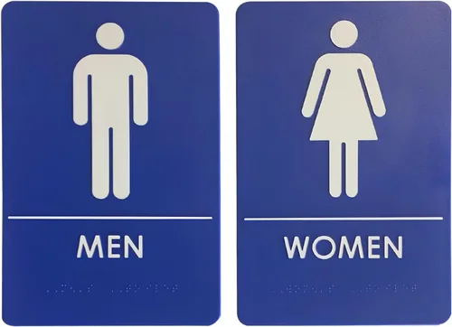 Vista 15 de Hecho en EE.UU. - Letreros de Baños para Hombres y Mujeres Compatibles con ADA, Señales de Puertas de Baño para Oficinas, Negocios y Restaurantes