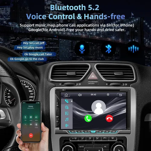 Vista 4 de Estéreo de auto doble DIN con Carplay y Android Auto, pantalla táctil HD de 7 pulgadas, compatible con reproductor de CD y DVD, Bluetooth, cámara