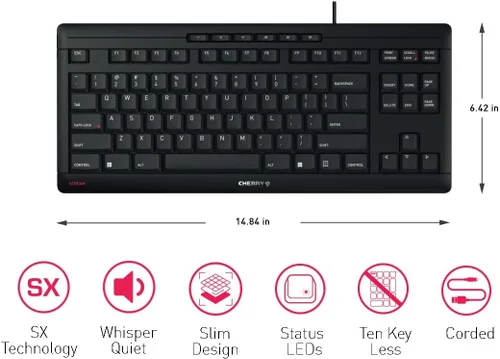 Vista 4 de CHERRY Teclado Stream TKL con cable USB TenKeyLess versión compacta sin teclado numérico. Pulsación de teclas silenciosa. Ideal para uso en oficina