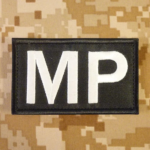 Vista 3 de Parche militar de Brassard MP Laser Tactical Morale Army bordado Touch Fastener Patch (negro y blanco)