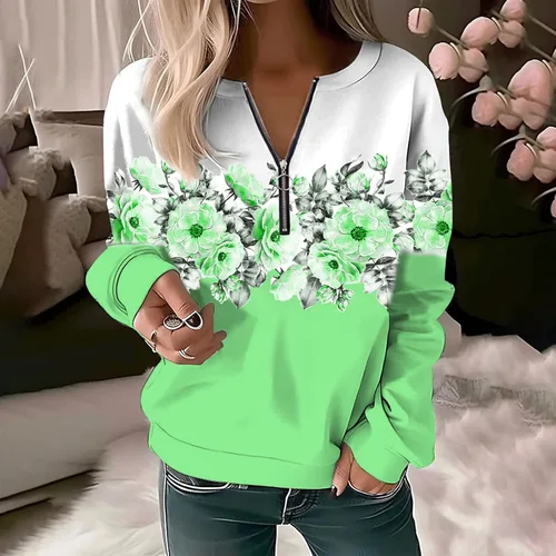 Vista 4 de GIANTHONG Sudadera de gran tamaño para mujer, media cremallera, casual, holgada, de manga larga, con estampado de moda, ropa Y2K