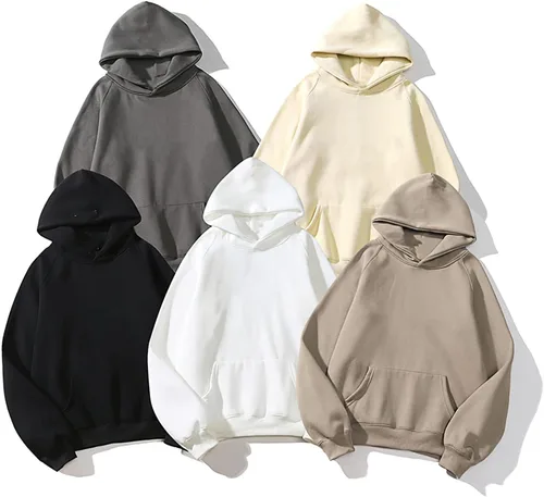 Vista 3 de Sudadera con capucha unisex básica suelta de manga larga con bolsillo y hombros caídos