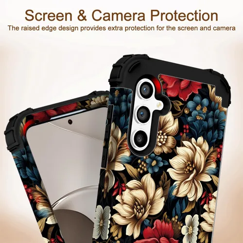 Vista 4 de Funda para Galaxy A14 5G Case, Patrón Floral 3 en 1 Protección Resistente de Servicio Pesado a Prueba de Golpes Parachoques de Goma de Silicona