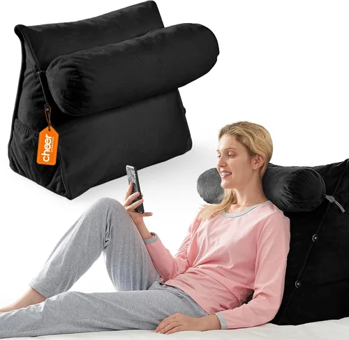 Vista 13 de Cheer Collection Almohada de cuña de lectura, almohada de TV con almohada ajustable, soporte de espalda de espuma viscoelástica para sofá y cama