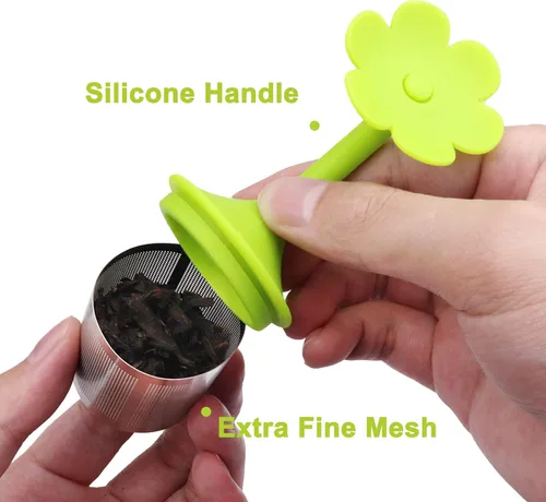 Vista 4 de Paquete de 2 filtros de silicona para té más empinados, infusores, filtros de malla fina para hojas de té, flores; morado o verde