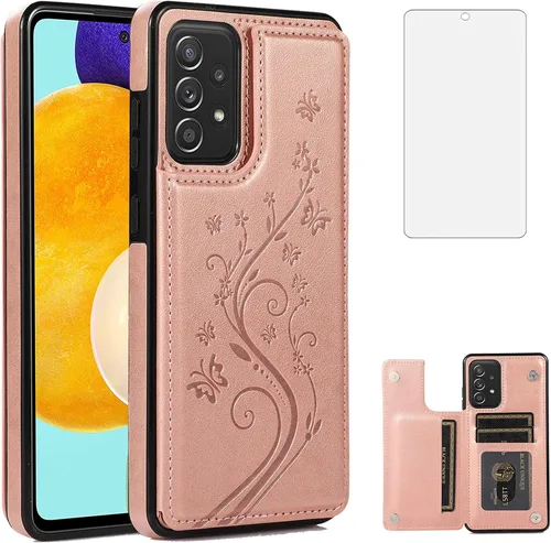 Vista 10 de Funda de teléfono para Samsung Galaxy A53 5G 2022 con protector de pantalla de vidrio templado, tarjetero/tarjetero/cartera, soporte para celda