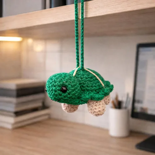 Vista 9 de Adorno colgante hecho a mano de tortuga de ganchillo, bonito dije para espejo retrovisor de automóvil, accesorio de mochila, decoración de guardería