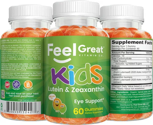 Vista 9 de Feel Great Kids - Vitaminas gomosas para ojos Vitaminas esenciales para los ojos luteína y zeaxantina Vitaminas veganas para ojos con sabor a