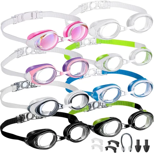 Vista 6 de Konohan Paquete de 8 gafas de natación sin fugas para adultos, protección UV, gafas de piscina con clip para la nariz