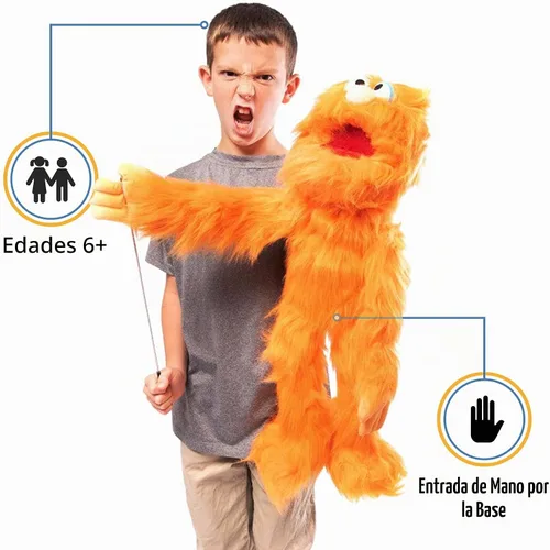 Vista 2 de Marioneta de monstruo naranja de 30 pulgadas, títere de estilo ventrílocuo de cuerpo entero