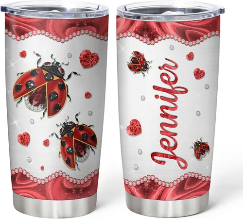 Vista 9 de Hyturtle Regalos personalizados para amantes de las mariquitas – Just A Girl Who Loves Ladybugs - Vaso de acero inoxidable personalizado de 20 onzas