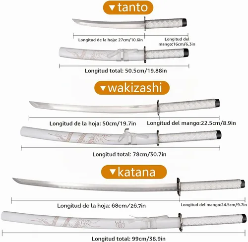 Vista 3 de 3-Piece Set Katana Carbon Steel Blade Japanese Samurai Sword Real,Iaido Samurai Sword Display Decoration Gift Blanco