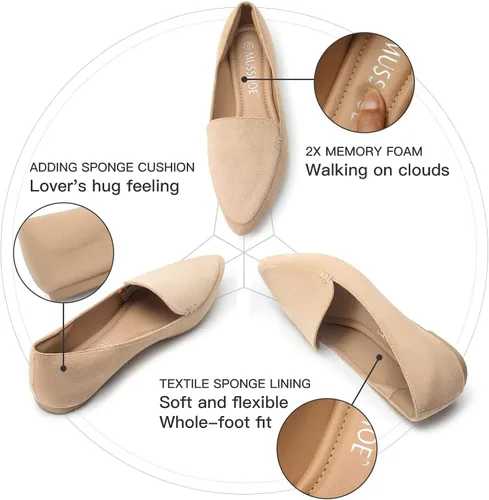 Vista 3 de MUSSHOE - Zapatos planos para mujer, de punto de malla, cómodos, con plantilla de espuma viscoelástica, sin cordones y de punta aguda