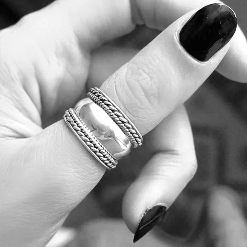 Vista 2 de Boho-Magic Anillos bohemios de plata de ley 925 para mujer, anillo de pulgar de banda ancha, ajustable, Metal