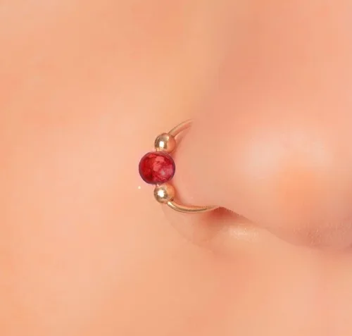 Vista 11 de 20g Gold Nose Rings + 3mm Opals