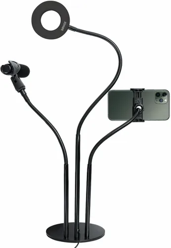 Vista 3 de Bower Kit de luz de anillo flexible de 24 pulgadas con soporte para teléfono, soporte para micrófono, control remoto en línea, alimentado por USB, 3