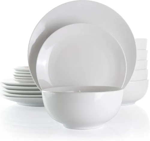 Vista 17 de Elama Camellia - Juego de vajilla de 16 piezas con tazones dobles de porcelana