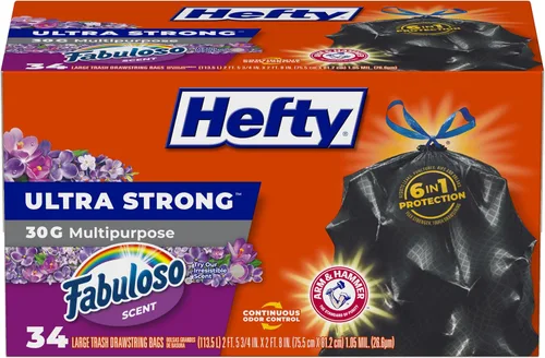 Vista 11 de Hefty Bolsas de basura ultra fuertes de 30 galones, bolsas de basura grandes de 30 galones, multiusos, cierre de cordón resistente a roturas