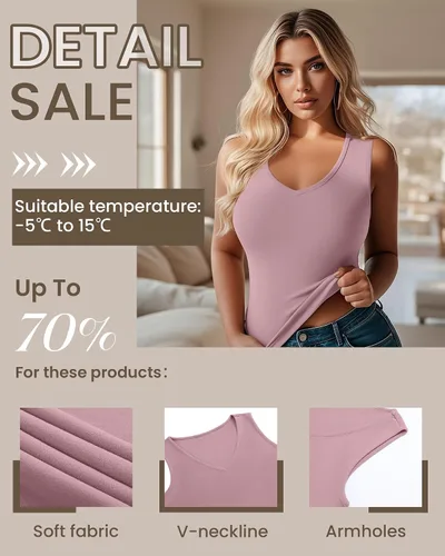 Vista 4 de Paquete de 4 camisetas térmicas sin mangas para mujer, con cuello en V, forro polar, sin mangas, cálido, chaleco de capa base