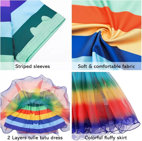 Vista 4 de Vestido tutú arcoíris para niñas, conjunto de disfraz de niña de cumpleaños con diadema y bolsa, fiesta de cumpleaños de Navidad
