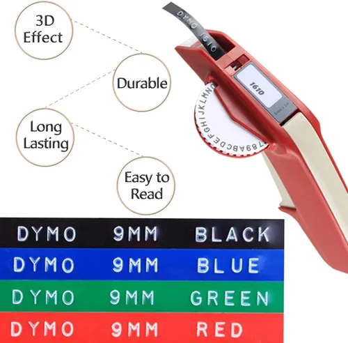 Vista 4 de Pristar Cintas de relieve de plástico 3D de 9 mm de repuesto 3/8'' x 9.8'' compatibles con Dymo Embossing Label Maker Organizer Xpress 12965, Xpress