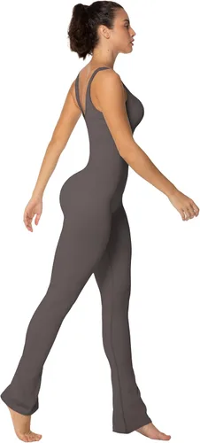 Vista 3 de Sunzel Body sin mangas para mujer, sin costuras, acanalado, con leggings acampanados fruncidos en los glúteos, almohadilla integrada y cuello