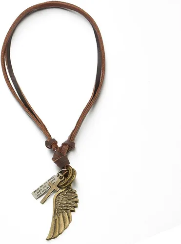 Vista 2 de Collar unisex con dije de ala de ángel de estilo retro para hombres para mujeres con cordón de cuero ajustable