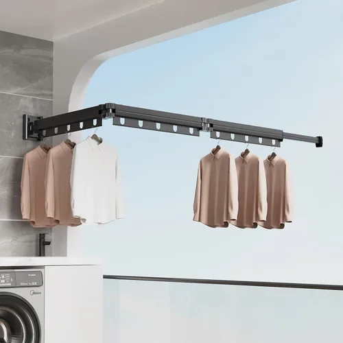 Vista 8 de Estante de secado de ropa plegable para colgar en la pared, estante retráctil de secado de ropa plegable para interiores, ahorro de espacio, estante